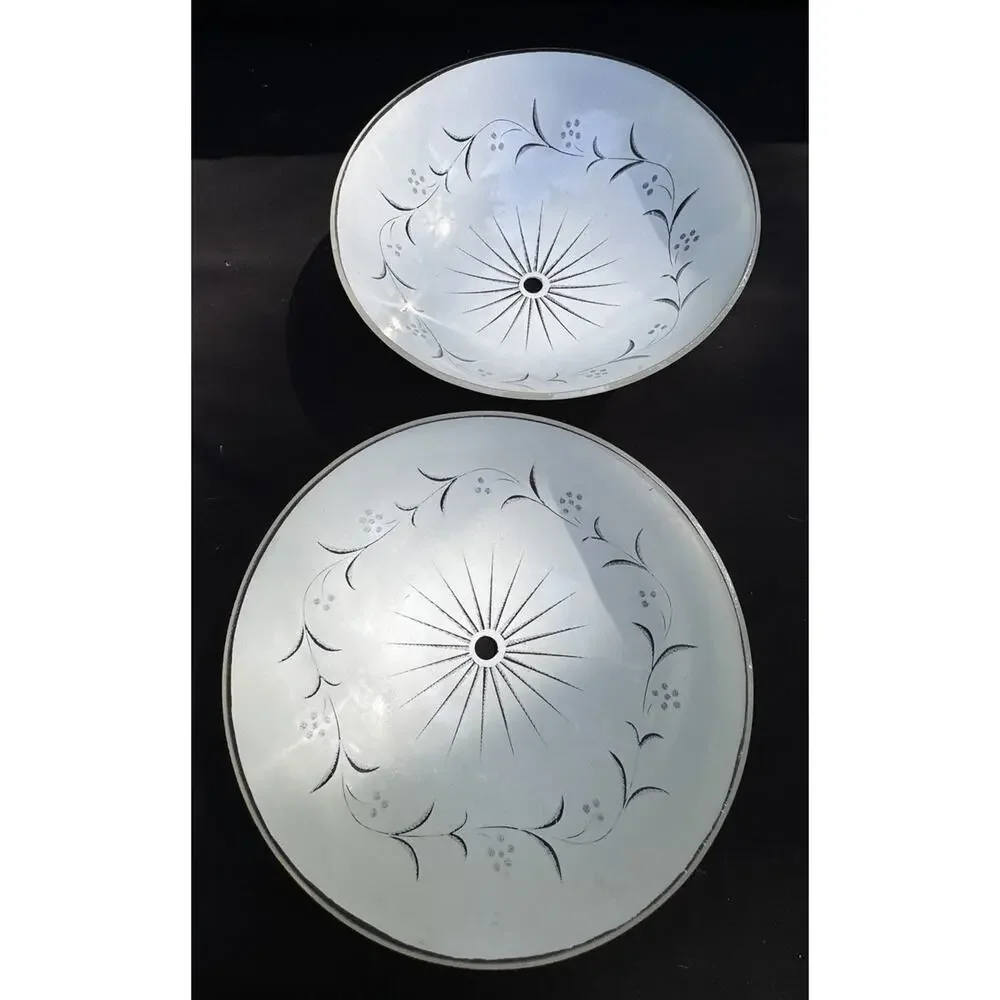 2 VTG Mid-Century Modern SUN Starburst White Moon 9” Glass Ceiling Light Shades